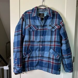 RVCA Men's Heavyweight Flannel Shirt Jacket Shacket Blue Red Plaid Button Up M